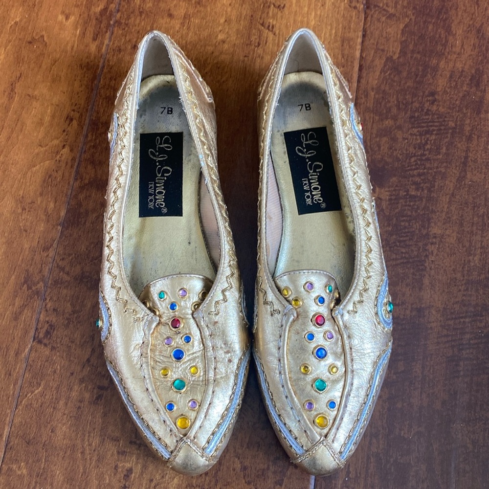 L.J. Simone Vintage Gold Leather Flats
